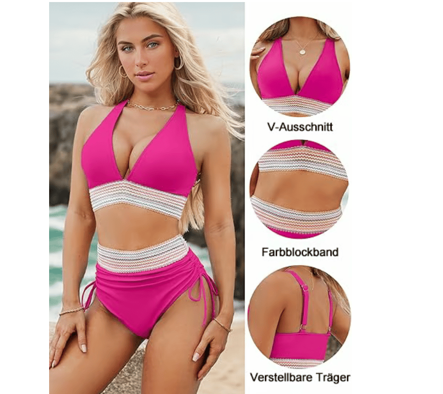 💖💃2025 Bikini-Sets mit hoher Taille und Bauchkontrolle im Farbblock-Design