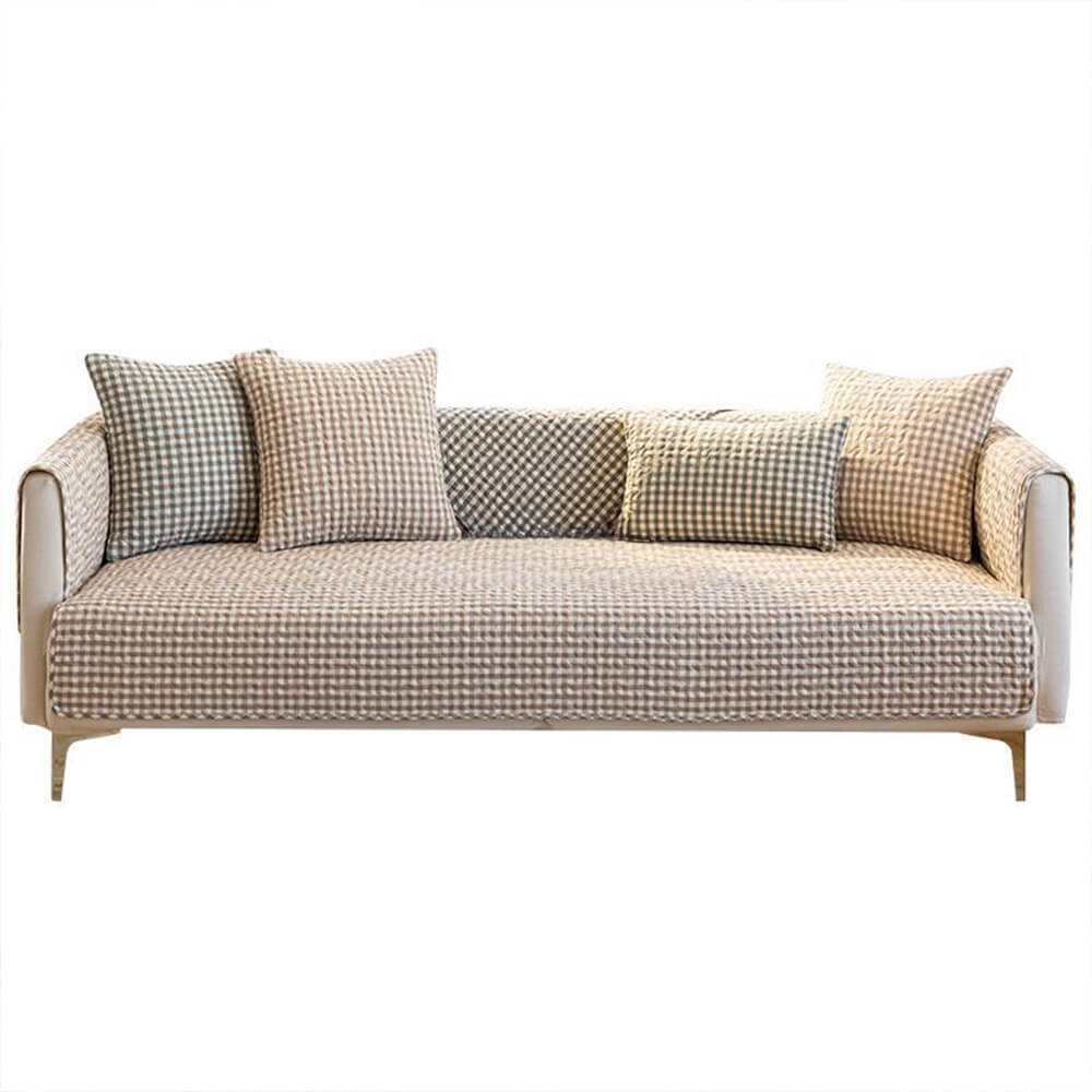 Retro Karierte gewaschene Baumwolle strapazierfähiger pillenfreier Sofaüberzug