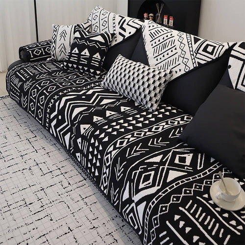 Doppelseitiger Sofabezug aus Baumwollleinen im geometrischen Bohemian-Stil