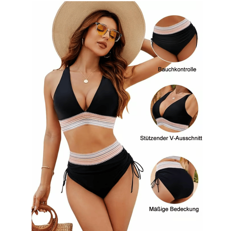 💖💃2025 Bikini-Sets mit hoher Taille und Bauchkontrolle im Farbblock-Design