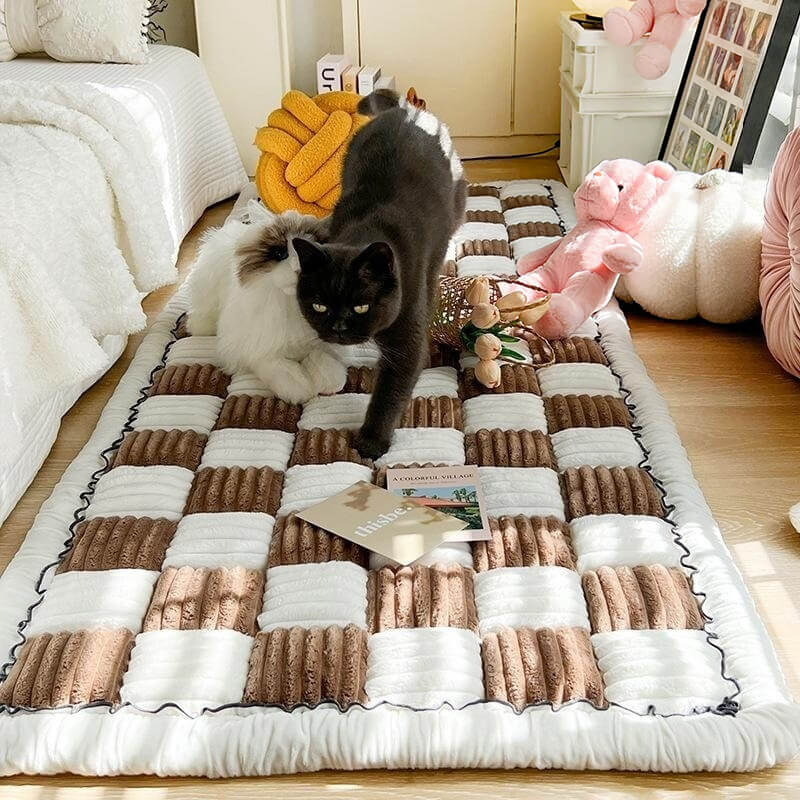 Cremefarbene Große Karierte Quadratische Flauschige Haustiermatte