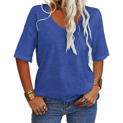 🔥Unifarbenes Damen-T-Shirt mit V-Ausschnitt