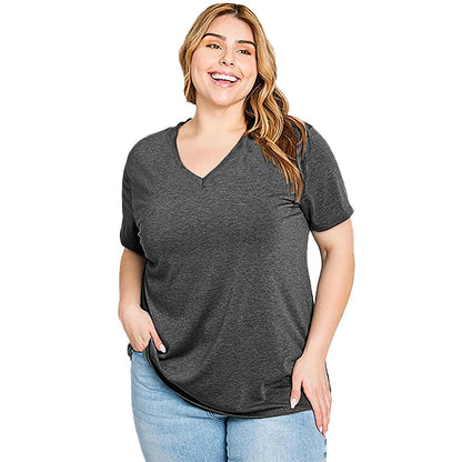 🔥Unifarbenes Damen-T-Shirt mit V-Ausschnitt