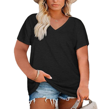 🔥Unifarbenes Damen-T-Shirt mit V-Ausschnitt