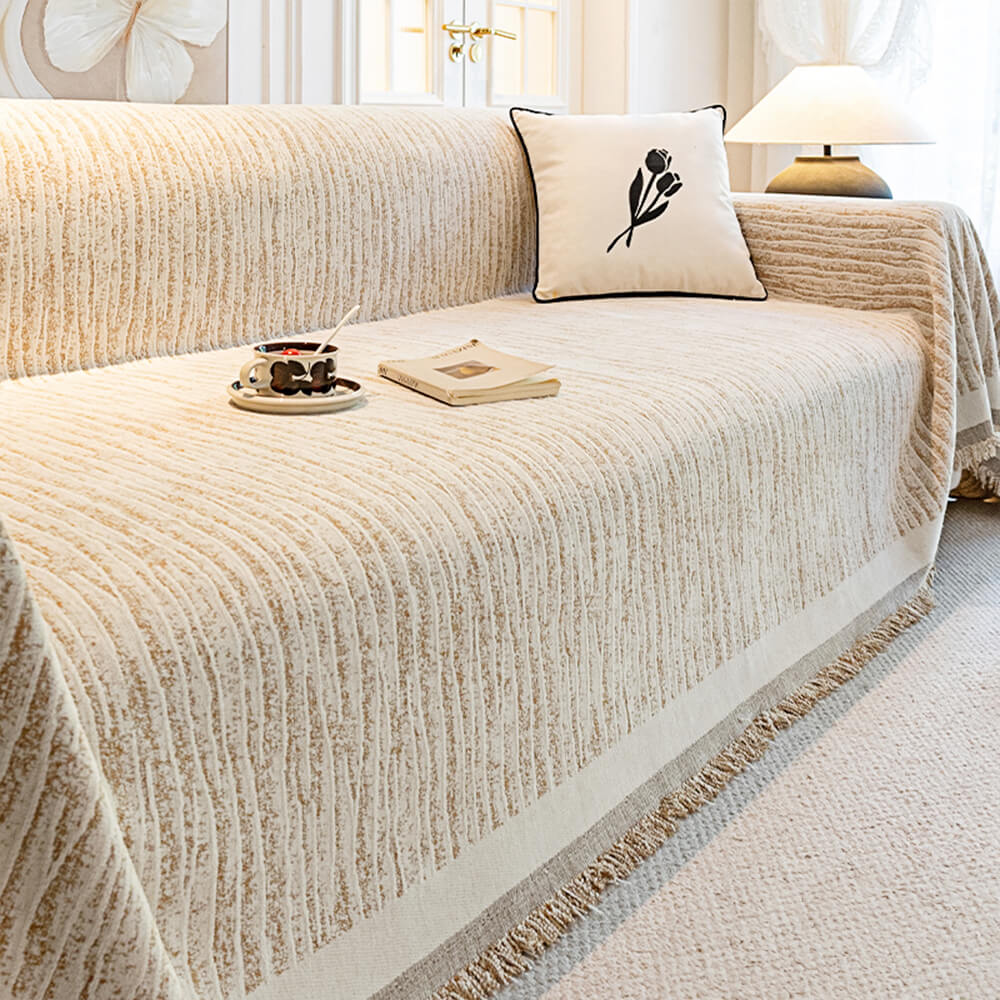 Creme Chenille Texturiertes Tierfreundliches Anti-Kratzer Sofaüberwurf