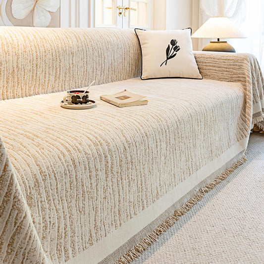 Creme Chenille Texturiertes Tierfreundliches Anti-Kratzer Sofaüberwurf