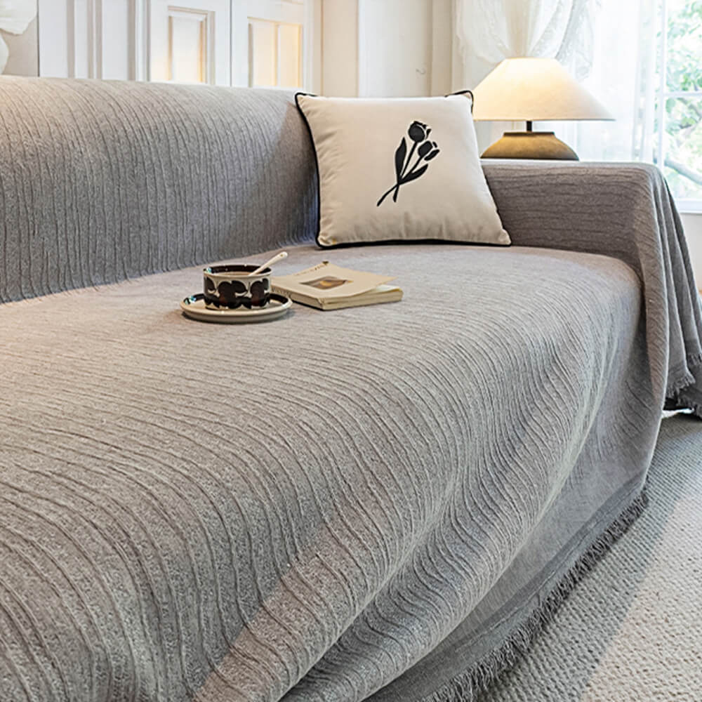 Creme Chenille Texturiertes Tierfreundliches Anti-Kratzer Sofaüberwurf