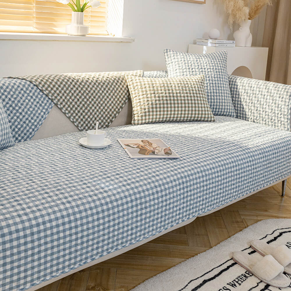 Retro Karierte gewaschene Baumwolle strapazierfähiger pillenfreier Sofaüberzug