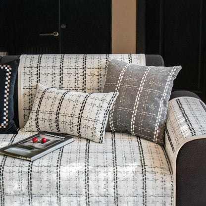Eleganter karierter Jacquard-Chenille-Schutzbezug für das Sofa für alle Jahreszeiten