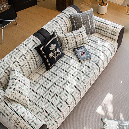 Eleganter karierter Jacquard-Chenille-Schutzbezug für das Sofa für alle Jahreszeiten