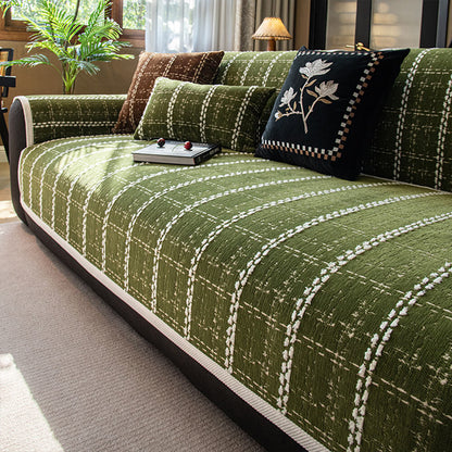 Eleganter karierter Jacquard-Chenille-Schutzbezug für das Sofa für alle Jahreszeiten