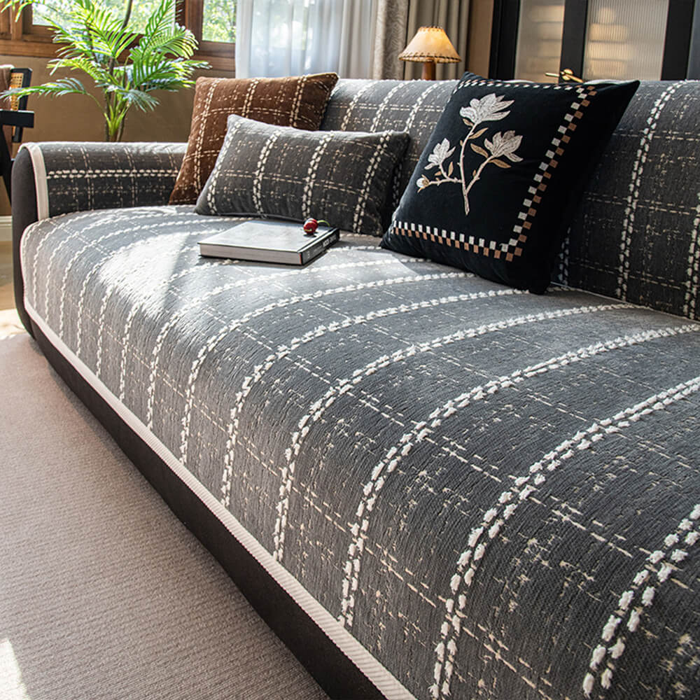 Eleganter karierter Jacquard-Chenille-Schutzbezug für das Sofa für alle Jahreszeiten