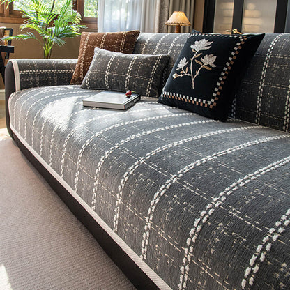 Eleganter karierter Jacquard-Chenille-Schutzbezug für das Sofa für alle Jahreszeiten