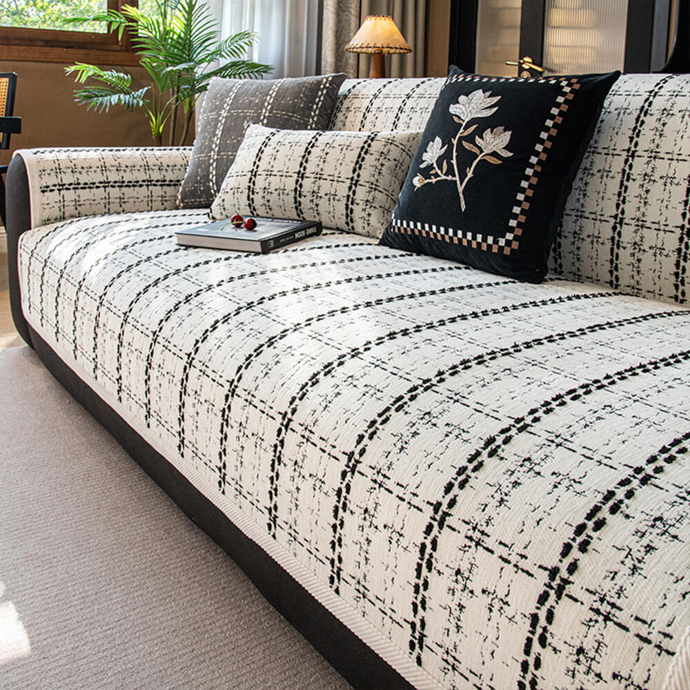 Eleganter karierter Jacquard-Chenille-Schutzbezug für das Sofa für alle Jahreszeiten