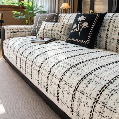 Eleganter karierter Jacquard-Chenille-Schutzbezug für das Sofa für alle Jahreszeiten
