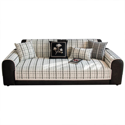 Eleganter karierter Jacquard-Chenille-Schutzbezug für das Sofa für alle Jahreszeiten