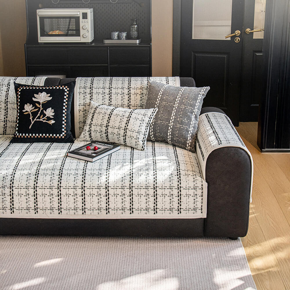 Eleganter karierter Jacquard-Chenille-Schutzbezug für das Sofa für alle Jahreszeiten