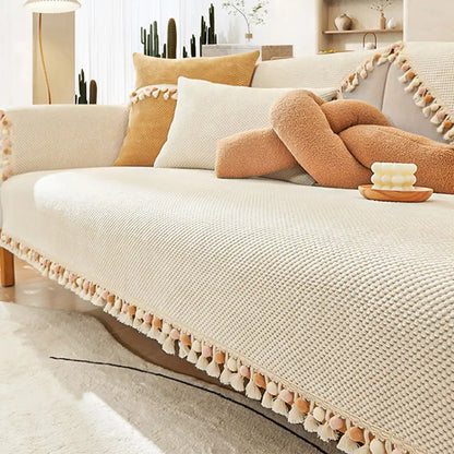 Boho Corduroy strapazierfähiger Sofaschoner mit Quasten
