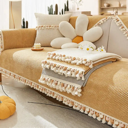 Boho Corduroy strapazierfähiger Sofaschoner mit Quasten