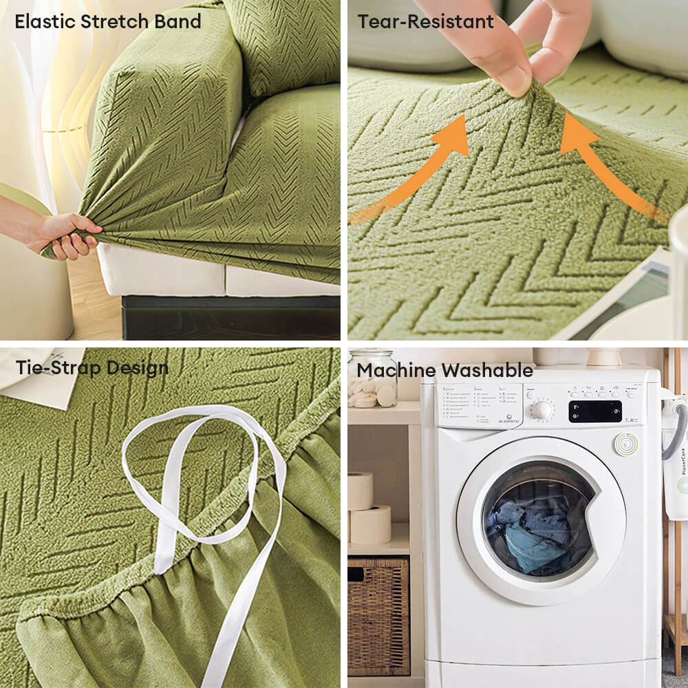 Elegante Fischgrät-Creme Ästhetik Stretch Magic Sofaüberzug