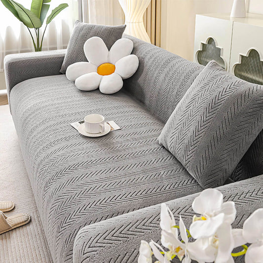 Elegante Fischgrät-Creme Ästhetik Stretch Magic Sofaüberzug