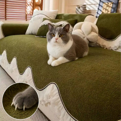 Elegante weiche Chenille rutschfeste Sofabezug mit Rüschensaum
