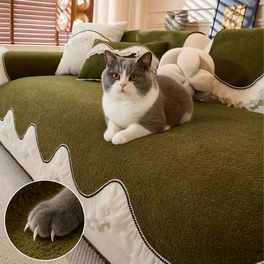 Elegante weiche Chenille rutschfeste Sofabezug mit Rüschensaum