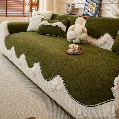 Elegante weiche Chenille rutschfeste Sofabezug mit Rüschensaum