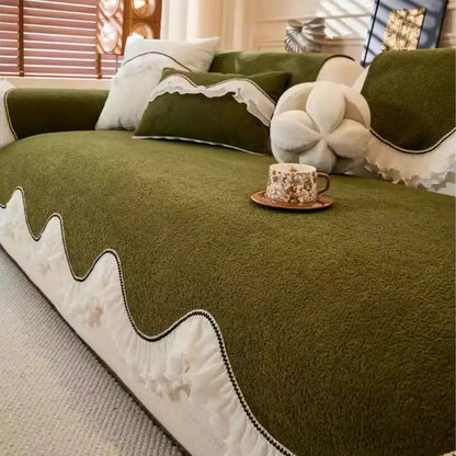 Elegante weiche Chenille rutschfeste Sofabezug mit Rüschensaum