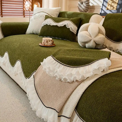 Elegante weiche Chenille rutschfeste Sofabezug mit Rüschensaum