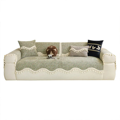 Chic Chenille Bouclé rutschfeste Couchabdeckung mit welligem Fransenbesatz