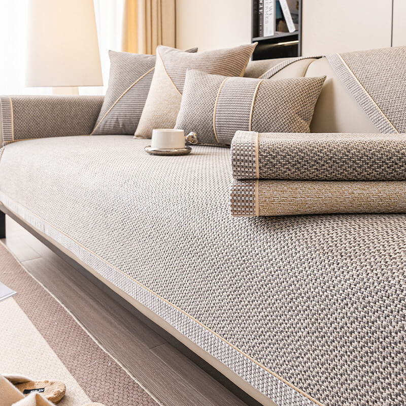 Atmungsaktive gewebte Baumwoll-Leinen rutschfeste Sofa-Abdeckung