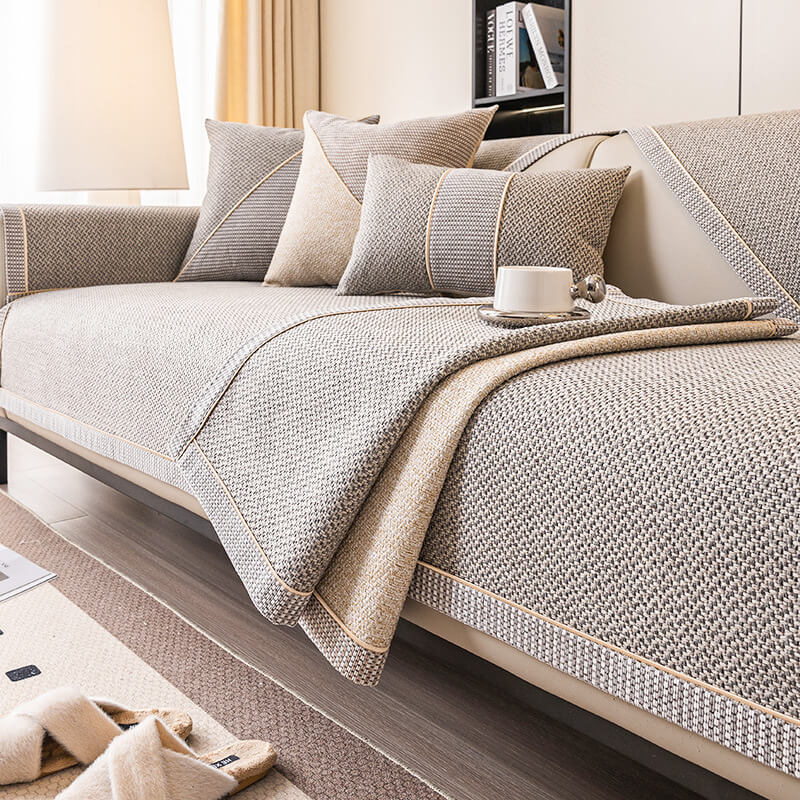 Atmungsaktive gewebte Baumwoll-Leinen rutschfeste Sofa-Abdeckung