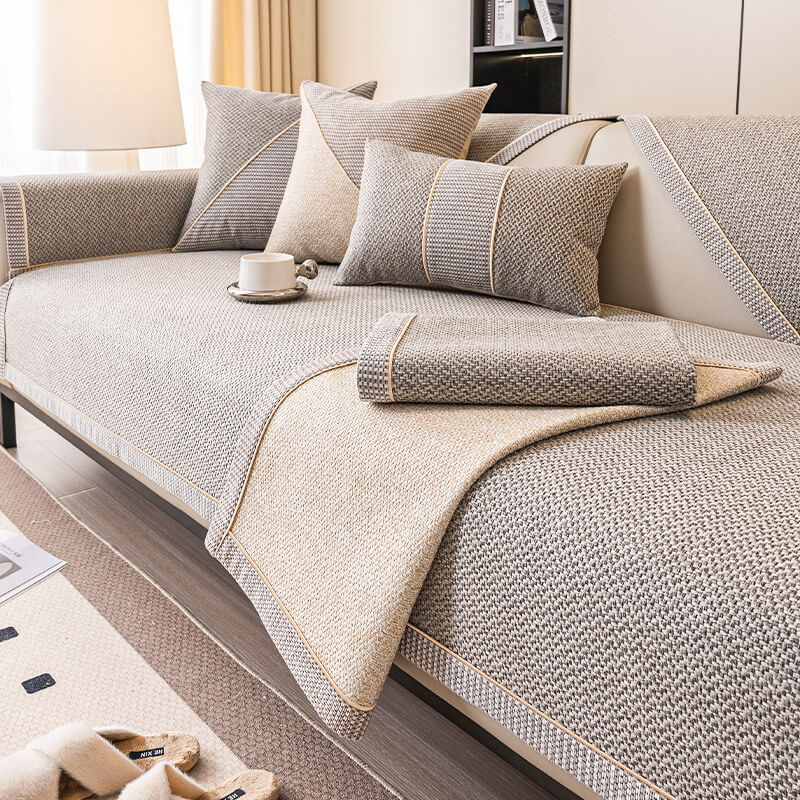 Atmungsaktive gewebte Baumwoll-Leinen rutschfeste Sofa-Abdeckung