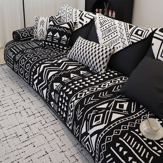Doppelseitiger Sofabezug aus Baumwollleinen im geometrischen Bohemian-Stil
