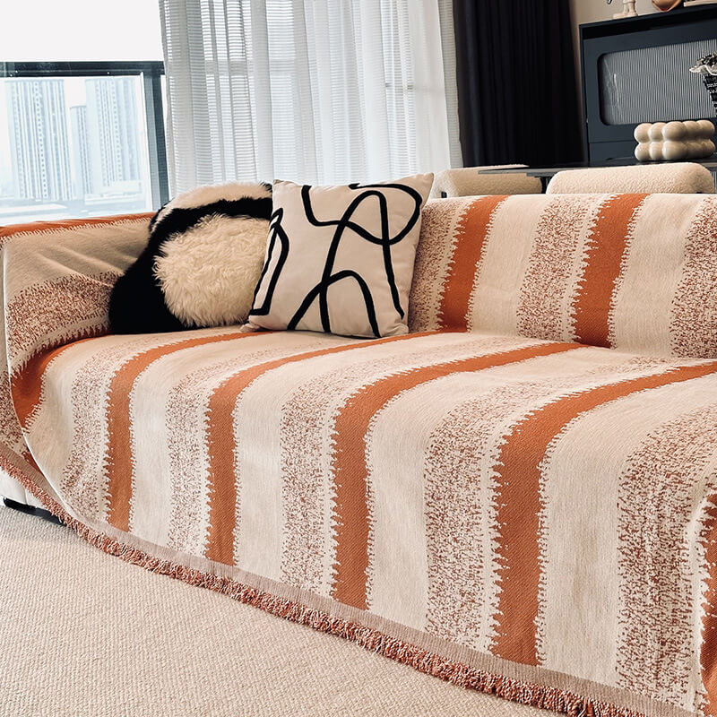 Trendy gestreifter Chenille-atmungsaktiver Sofaschutz-Couchbezug