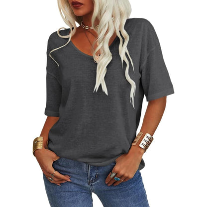 🔥Unifarbenes Damen-T-Shirt mit V-Ausschnitt