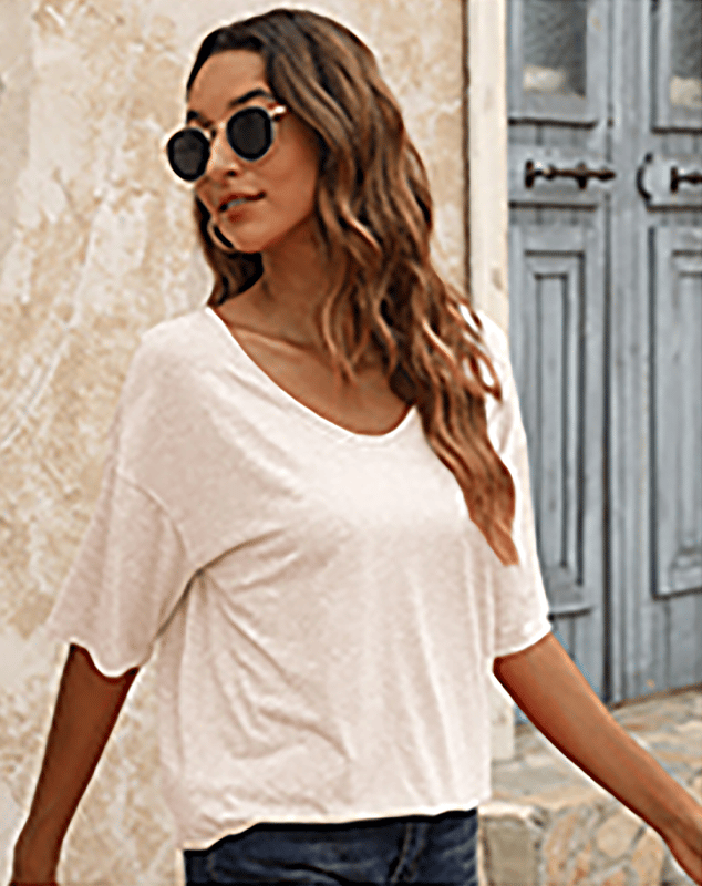 🔥Unifarbenes Damen-T-Shirt mit V-Ausschnitt