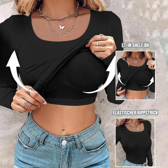 🔥Tanktop mit Rundhalsausschnitt, integriertem BH, gerippte Passform, lässig, bequem