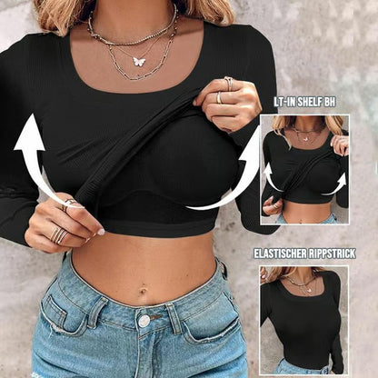 🔥Tanktop mit Rundhalsausschnitt, integriertem BH, gerippte Passform, lässig, bequem