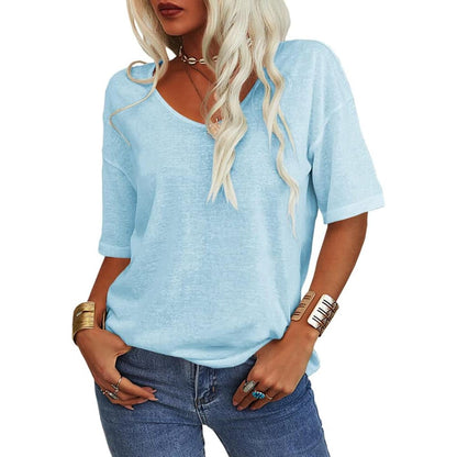 🔥Unifarbenes Damen-T-Shirt mit V-Ausschnitt