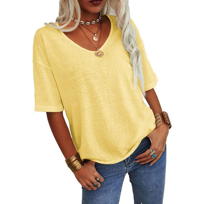 🔥Unifarbenes Damen-T-Shirt mit V-Ausschnitt